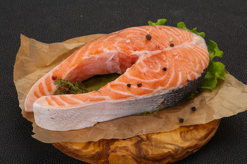 Raw salmon steak - ready for grill