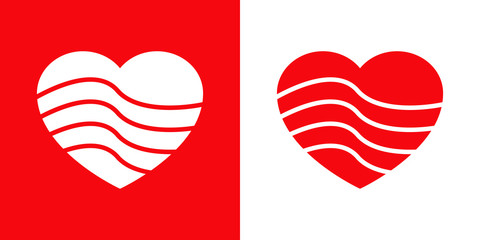 Logotipo con corazón con líneas onduladas en rojo y blanco