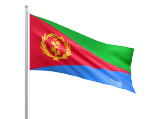 Eritrea flag waving on white background, close up, isolated. 3D render