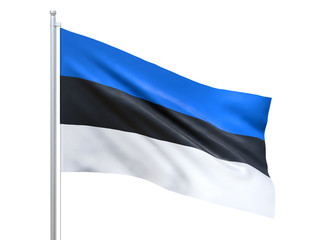 Estonia flag waving on white background, close up, isolated. 3D render
