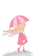 Niña con paraguas rosa.