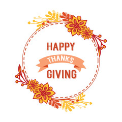 Obraz premium Napis dziękczynienia, z ramą kwiat vintage liści jesienią. Wektor
