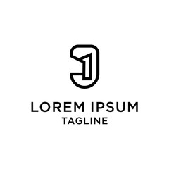 Initial letter and number logo, J and 1, J1, 1J, line logo design template