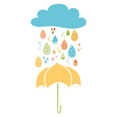 Funny colorful drops of rain clouds autumn banner Kids fall background umbrella