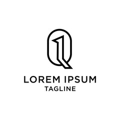 Initial letter and number logo, Q and 1, Q1, 1Q, line logo design template