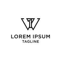 Initial letter and number logo, W and 1, W1, 1W, line logo design template