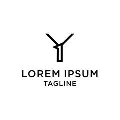 Initial letter and number logo, Y and 1, Y1, 1Y, line logo design template