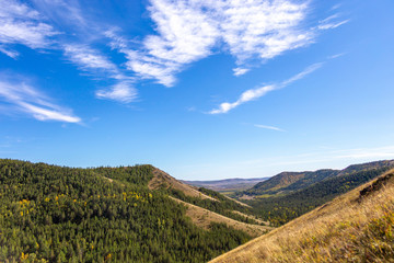 Naklejka premium Nuraly mountain range near Zyuratkul national park. Nuraly mountain range is located on the border of the Bashkortostan republic and Chelyabinsk region. Bashkortostan, South Ural, Russia