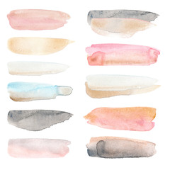 Watercolor strokes, lines, banners. Watercolor design elements. Watercolor clipart