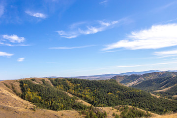 Obraz premium Nuraly mountain range near Zyuratkul national park. Nuraly mountain range is located on the border of the Bashkortostan republic and Chelyabinsk region. Bashkortostan, South Ural, Russia