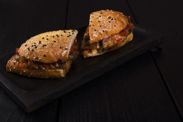 Delicious sandwich cut in half ready to be served