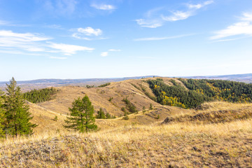 Obraz premium Nuraly mountain range near Zyuratkul national park. Nuraly mountain range is located on the border of the Bashkortostan republic and Chelyabinsk region. Bashkortostan, South Ural, Russia