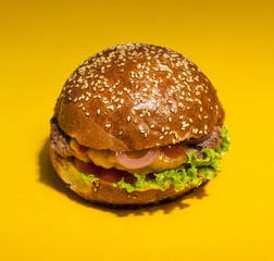 Close-up classic burger with lettuce