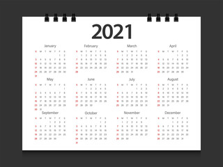 Calendar 2020 week start Sunday corporate design planner template.