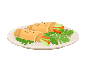 Vector Isometric Illustration Of Vegetable Spring Roll Isolated On White Background.