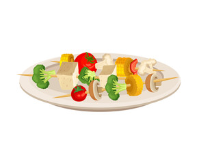 Vector Isometric Illustration Of Grilled Vegetables On Skewers Isolated On White Background