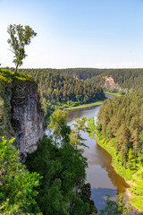 Fototapeta premium Big cliffs (rocks) on the Ay river. Chelyabinsk region, South Ural, Russia