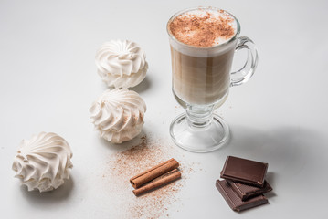 Coffee cappuccino with marshmallows and chocolate
