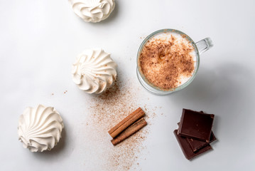 Coffee cappuccino with marshmallows and chocolate