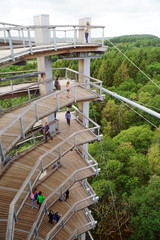 Lookout tower of the treetop path called Baumwipfelpfad directly on the Saarschleife in Saarland,...