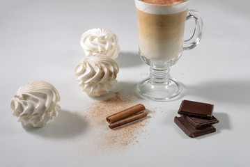 Coffee cappuccino with marshmallows and chocolate