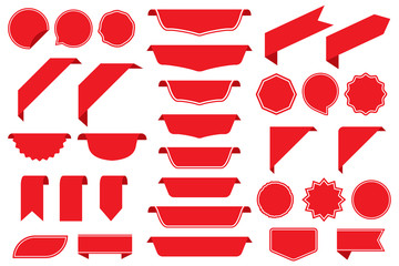 Set of blank labels in red isolated on white background. Ribbon set. Sticker set. Vector illustration