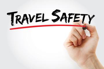 Travel Safety text with marker, concept background