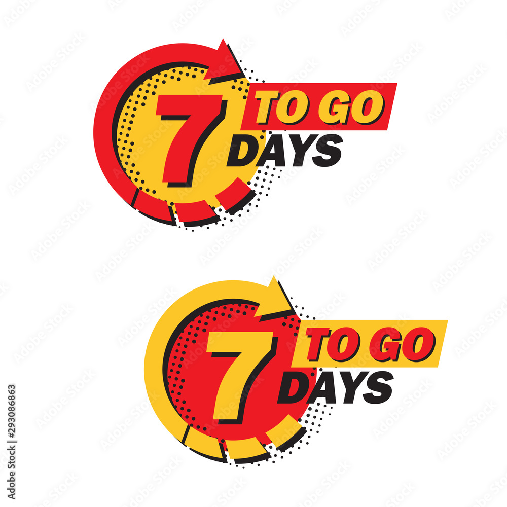 Poster Set of countdown seven left days with arrow and halftone in a flat design. Announcement icons for promotion