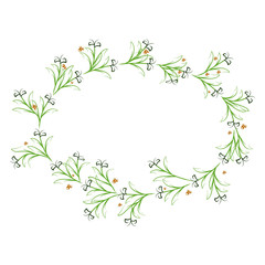 green oval wreath with blade of grass and orange berries