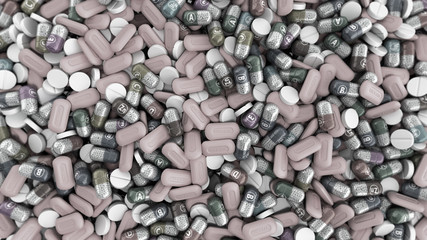 vitamins and minerals in capsules 3d render image