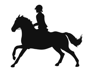 Vector silhouette of racing horse with rider on isolated background.