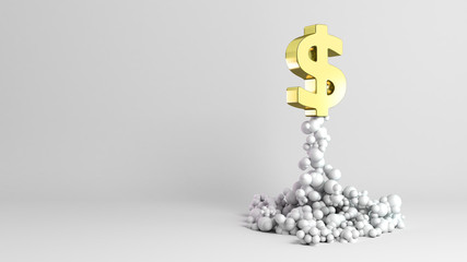 currency strengthening concept dollar sign takes off like a rocket 3d render on grey
