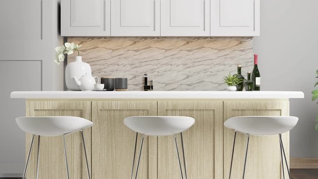 interior design of modern white kitchen scandinavian style video 3D animation footage