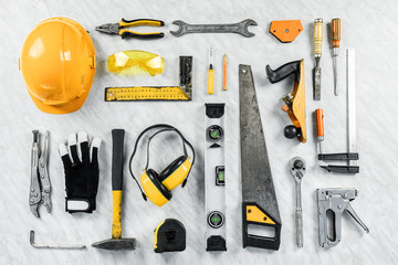 construction tools on a white background. A collection of construction tools. Construction, repair.