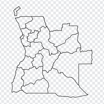 Blank map Angola. High quality map Republic of Angola with provinces on transparent background for your web site design, logo, app, UI. Stock vector.  EPS10. 