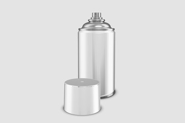 3d illustration blank aluminum spray can. Template metalllic hairspray, deodorant bottle