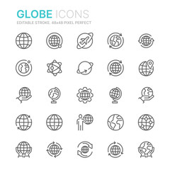 Collection of Globe and Earth related line icons. 48x48 Pixel Perfect. Editable stroke