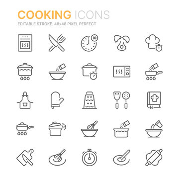 Collection of cooking related line icons. 48x48 Pixel Perfect. Editable stroke