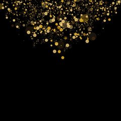 Bokeh effect isolated on black background. Dark Abstract Gold bokeh sparkle on black background.