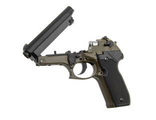 Pneumatic pistol isolated on white background.
