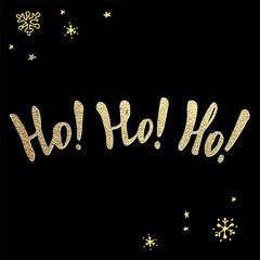 Christmas gold lettering - ho. Cute hand drawn clip art for winter holidays design. Vector illustration for greeting cards, banners, party invitations.