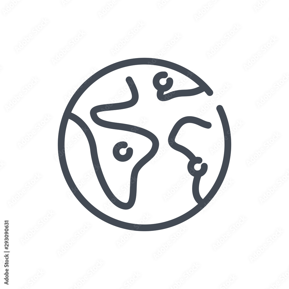 Poster earth with dotted locations line icon. planet with location markers vector outline sign.