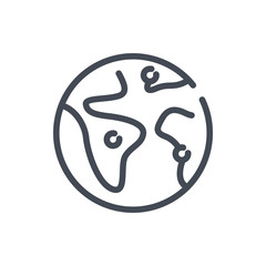 Earth with dotted locations line icon. Planet with location markers vector outline sign.