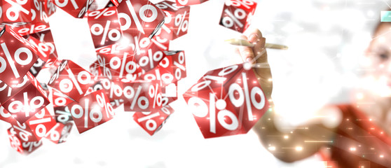 hand touches virtual percent icon