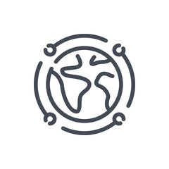 Planet with scope of satellites line icon. Earth with sputnik orbit vector outline sign.