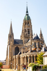 Bayeux. Cathédrale Notre-Dame vue du centre-ville. Calvados. Normandie	