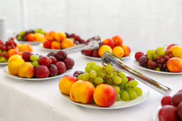 A plates with fruits assorted on the banquet table