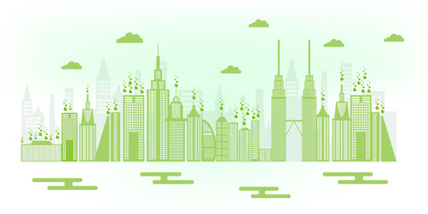 Vector illustration. Eco friendly concept, Green city save the world