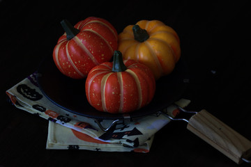 Halloween decoration background on dark background with Pumpkins. 