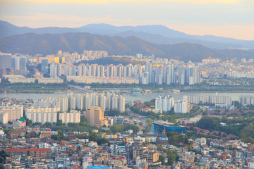 Skyline of Seoul and Han River, South Korea